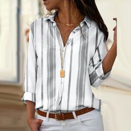 Women's TShirt Women Vertical Stripe Long Sleeve Turn Down Collar Buttons Down Loose Shirt Top Womens Tops Blouses Office Lady Blouse Slim top 221124