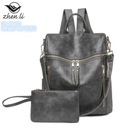 Wholesale ladies shoulder bag 6 Colours outdoor travel leisure leathers backpacks street trend Leopard print handbag solid Colour leather fashion backpack 0314#