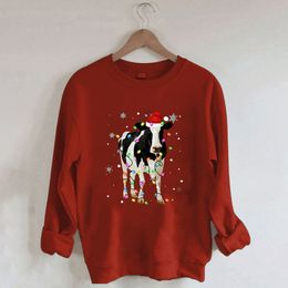 Women's Hoodies Sweatshirts Cute Cow Graphic Christmas Sweatshirt Crew Neck Tracksuit WomenMen Clothing Autumn Winter Baggy Tops Multiple Colour 221124