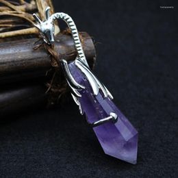 Pendant Necklaces Natural Gems Stone Pendants Silver Colour Hexagonal Pointed Pink Purple Crystal Dragon Pendulum Reiki Healing Jewellery Women