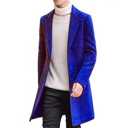 Men Blends Autumn Winter Fashion Boutique Solid Color Casual Business Long Woolen Trench Coat Male Grey Jacket 221123