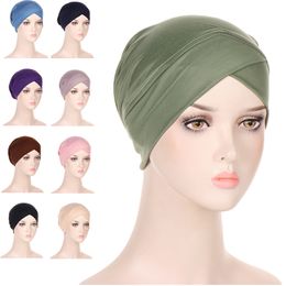 New Women Muslim Hijab Inner Hijab Cap Underscarf Solid Color Head Scarf Cross Headband Headwrap Women Hijab Scarf Muslim Turban