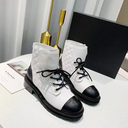 Новое в Rombus Classic Boots for Women Hook и Loop Lace Up Lace Designer Designer Botas de Mujer Cavice Leather Angle Boots