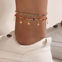 Anklets Fashion Simple Collocation Colourful Orb Star Pendant Niche Design Sense Personality Geometric Street Po Temperament Anklet