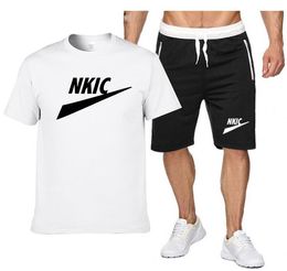 Brand Fitness Set Tracksuits Summer Top Short Set Men's Round Neck Fashion 2PC T-shirt Shorts Sports Brand LOGO Print