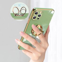 Luxury Plating Case for iphone 15 14 13 12 11 Pro Max XS XR X SE 7 8 plus Phone Holder Ring Grip Case With Car magnetic bracket samsung s22 s23 plus ultra