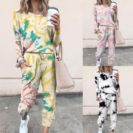 Women's Two Piece Pants Fashion Casual Tracksuit O-Neck Streetwear Warm Tie Dye Loose Pullover Set