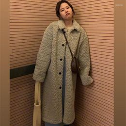 Women's Fur Feminine Faux Lamb Wool Long Coat Women's Imitation Plush Coats Winter High Street Thick Warm Lapel Quality Jacket