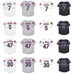 College Baseball Wears Vintage 2004 Baseball Jersey 5 David Wright 7 Jose Reyes 47 Tom Glavine 30 Cliff Floyd Shea 40th Patch White Grey Black Jerseys