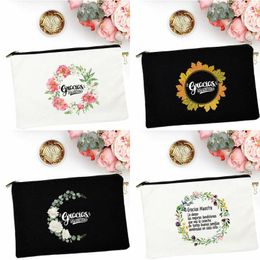 Cosmetic Bags Gracias Maestro Fashion Flower Print Reusable Canvas Makeup Purse Teacher Cute Organiser Bag Pouch Travel