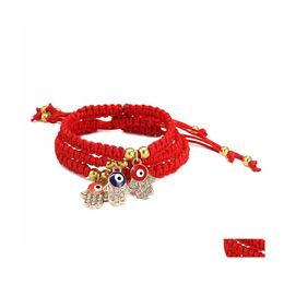 Charm Bracelets Evil Turkish Eye Hamsa Hand Braided Red Thread String Bracelet For Women Men Charm Lucky Rope Adjustable Friendship Dhuvo