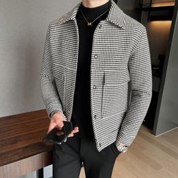 Men Blends Nwe Slim Fit Woolen Plaid Bomber Winter Jacket Japanese Streetwear s For Brand Coat S 3XL 221123