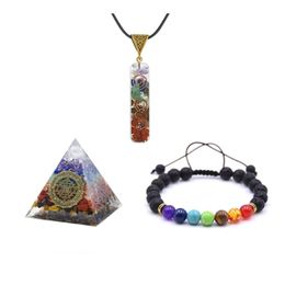 Other Jewellery Sets 7 Chakra Hanging Jewellery Decoration Sets Pendant Bracelet Pyramid Crystal Windows Car Acessories Good Lock Home D Dhucw