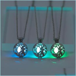 Pendant Necklaces Tree Of Life Glow In The Dark Necklace Fluorescent Light Diy Locket Pendant Necklaces Chain For Wome Kids Fashion Dhjk8