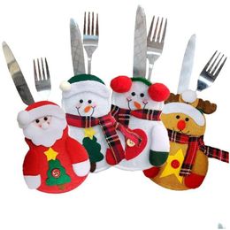 Christmas Decorations Christmas Decorations Snowman Xmas Party Tableware Bags For Year Holder Cutlery Pocket Knife Fork Table Decora Dhfqz