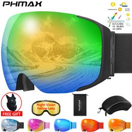 Ski Goggles PHMAX Magnetic Snowboard Glasses Windproof Snowmobile Night Vision Lenses Snow Sport 221124