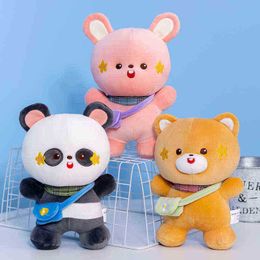 1Pc 23Cm Beautiful Panda Teddy Bear Rabbit With Backpack Dolls Stuffed Soft Kawaii Peluche Toy Beautiful Birthday Gift for Baby Girls J220729