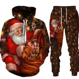 Mens Tracksuits Christmas Santa Claus Autumn Winter 3D Printed Tracksuit Set Hoodies Pants Long Sleeve Clothing Suit 221124