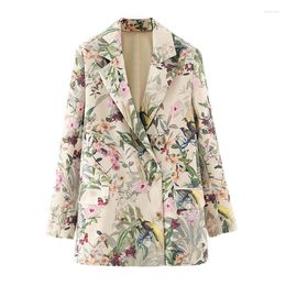 Women's Suits 2022 Autumn Fashion Blazer Women Long Sleeve Flowers Print Double-Breasted Jacket Loose Temperament Suit Ladies Streetwear