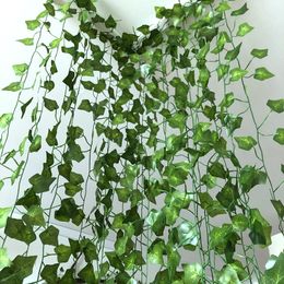 Faux Floral Greenery 12pcs 2M Ivy green Fake Leaves Garland Plant Vine Foliage Home Decor Plastic Rattan string Wall Artificial Plants 221124