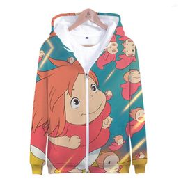 Men's Hoodies Fashion So Cute Ponyo On The Cliff 3D Anime Oversized Boy/girls Hoodie Zipper Sweatshirt Kawaii Style Men's H