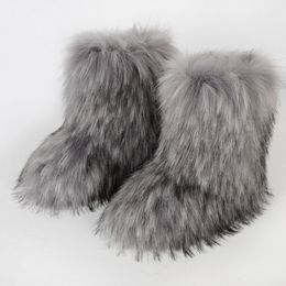 Boots European American Outdoor Luxury Furry Faux Fur Woman Plush Warm Platform Shoes Fashion Bottes Big Size 3644 221123