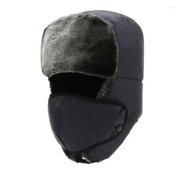 Berets Winter Warm Facemask Cap Ear Protection And Windproof Plush Lining Hats With Flaps Bomber Mask