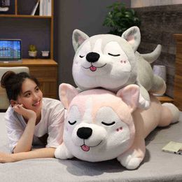 1Pc 80Cm Cartoon Lying Plush Stuffed Dog Large Toy Husky Dog Doll Beautiful Animal ldren Birthday Gift Shiba inu Plush Pillow J220729