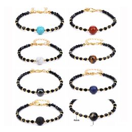 Beaded Natural Stones Bracelets For Women Girls Adjustable Gold Wire Wrapped 10Mm Round Gemstone Beads Reiki Healing Crystal Stretch Dhjwi