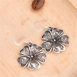 Dangle Earrings Real Pure S925 Sterling Silver Women Lucky Hollow Filaments Flower