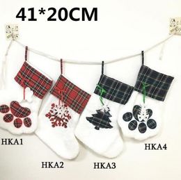 Cat Dog Paw Stocking Christmas Sock Decoration Snowflake Footprint Pattern Xmas Stockings Apple Candy Gift Bag for Kid Wholesale FY4355 ss1124