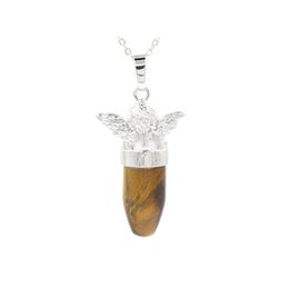 Pendant Necklaces Natural Crystal Gemstone Angel Stone Pendant Necklace For Women And Girls Fashion Jewelry With Two Chains Drop Del Dhwjp