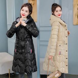 Women's Trench Coats Down Cotton Jacket Women 2022 Winter Korean Waist Fashion Slim Padded Coat Female Large Size Long Hooded Light Parkas