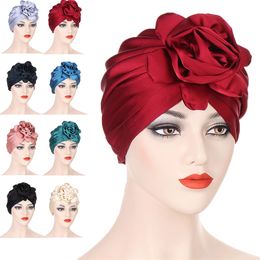 New Satin Women King Flower Turban Hair Accessories wedding Turban Chemo Beanie Hat Ladies Scarf Cap for Hair Loss Fashion Hijab