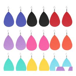 Dangle Chandelier Fashion Waterdrop Pu Leather Dangle Earrings Simple Double Sides Printing Teardrop Earring For Women Jewellery Gif Dhn2X