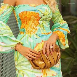 Casual Dresses Sexy Off The Shoulder Tube Top Dress Floral Print Ladies Elegant Slim Summer Bohemian Party Maxi