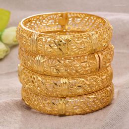 Bangle Can Open 4Pcs Flower Dubai Gold Color Bangles Women Girls Jewelry Arab Middle Eastern African Copper Wedding Gift