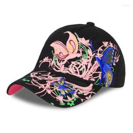 Ballkappen Hochwertige Baseballmütze Kappe Schmetterlinge und Blumen Stickerei Baumwolle Lässige Hüte Snapback Mode für Frauen