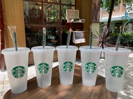 The mermaid 5pcs Mug 24oz Tumblers Plastic Drinking Juice Cup With Lip And Straw Magic Coffee Mug Costom Starbucks Transparent 630K