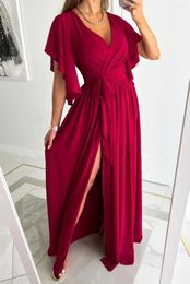 Casual Dresses Sexy Long Evening Dress Elegant For Women V-neck Side Split Party Female Summer Fashion Club Ladies Clothes