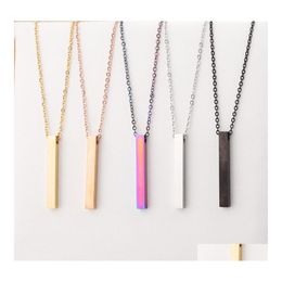Pendant Necklaces Colorf Rec Pendant Necklace For Women Men Trendy Simple Stainless Steel Chain Necklaces Jewellery Gift Wholesale Dro Dh1Tt