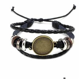 Charm Bracelets Fashion Diy Mti Layer Leather Bracelet Bangle Blank Base Fit 20Mm Round Po Glass Cabochon Setting Bezel Tray Jewellery Dh3Hs