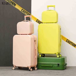 Klqdzms Travel Case On Wheels '''''' Inch Abs Spinner Trolley Luggage Set Pc Lightweight Rolling Bag J220707