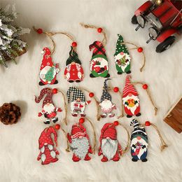 Christmas Decorations 9PcsSet Navidad Year 2023 Gift Gnomes Wooden Pendant Ornaments Xmas for Home Noel Deco 221123