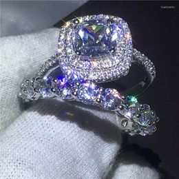 Wedding Rings Infinity Jewellery Female Silver Colour Ring Set Full Zircon Cz Stone Engagement Band For Women Gift