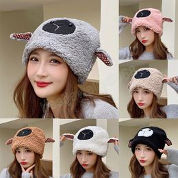 Winter Hat Female Lovely Lamb Ear Protection Hats For Women Korean Cartoon Sheep Warm Bomber Skullies Beanies Caps Kids Gift