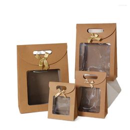 Gift Wrap 10 PCS/LOT Window Brown Paper Bag Packaging Bags Wholesale Box Cover DIY Clamshell S M L