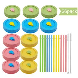 Other Kitchen Dining Bar 26pcs Home Safe Mason Jar Lid Set Wide Mouth DIY Easy Clean Silicone Stopper Drinking Straw Cleaning Brush Leakproof 221124