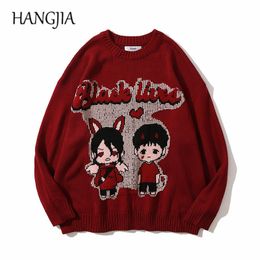Men's Sweaters Angel Pattern Black Lived Couples Printed Pullover Knitwear Men Oversized Japanese Anime Cartoon Knitted Unisex Sweater Tops 221124