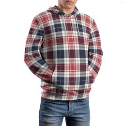 Men's Hoodies Tartan Plaid Casual Man Red And Blue Checkered Aesthetic Printed Sweatshirts Long Sleeve Street Style Oversized Hoodie